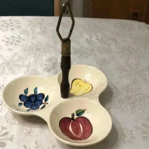 Purinton pottery fruit themed three part relish dish